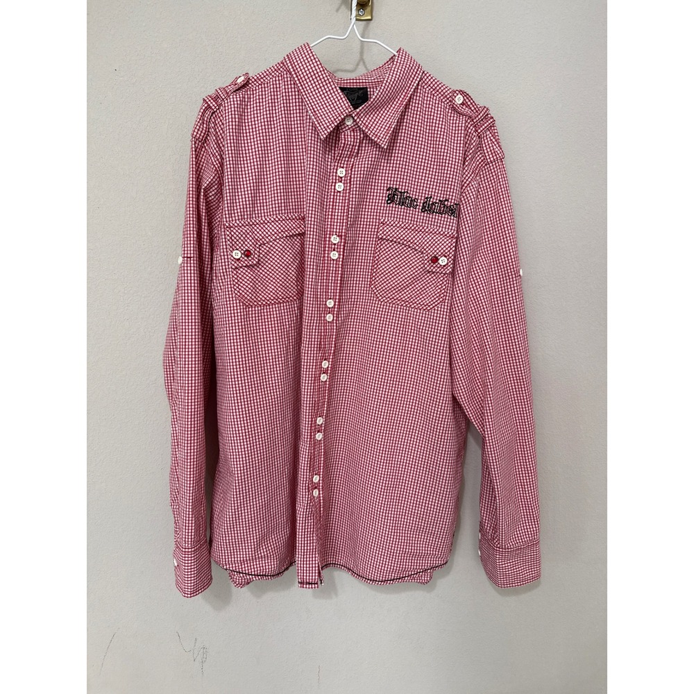 Blac Label Button Down Mens XL Red Gingham Embroidered Applique Back Rises Anew - Picture 2 of 6